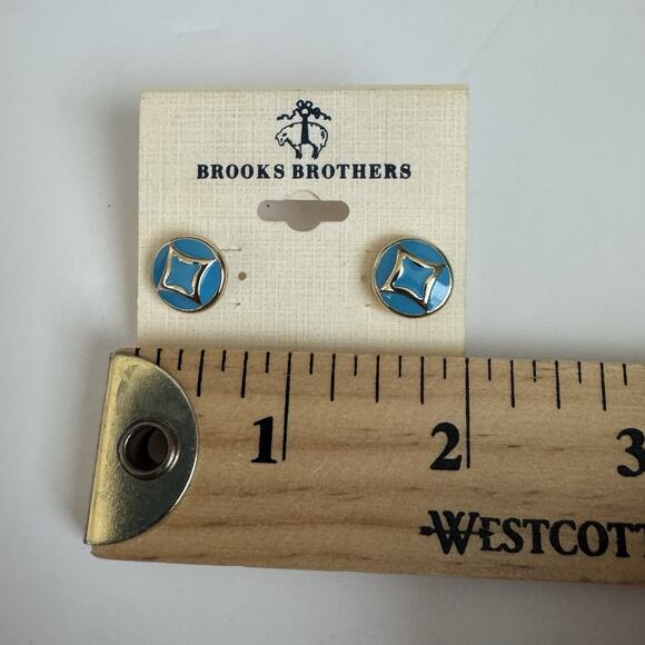 NEW Brooks Brothers Turquoise Gold Enamel Stud Earrings Nickel Free Button Style - Picture 5 of 5